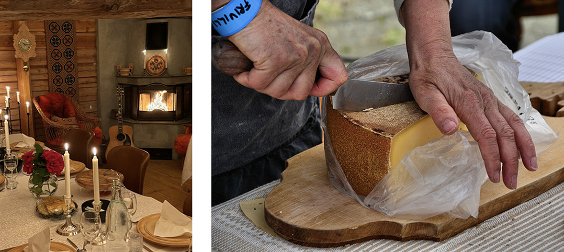 Left: Cosy and romantic Hansaløa on the inside. Photo: Birger Nedberge. Right: Locally produced cheese. Photo: Undredal_Foap - VisitNorway.com