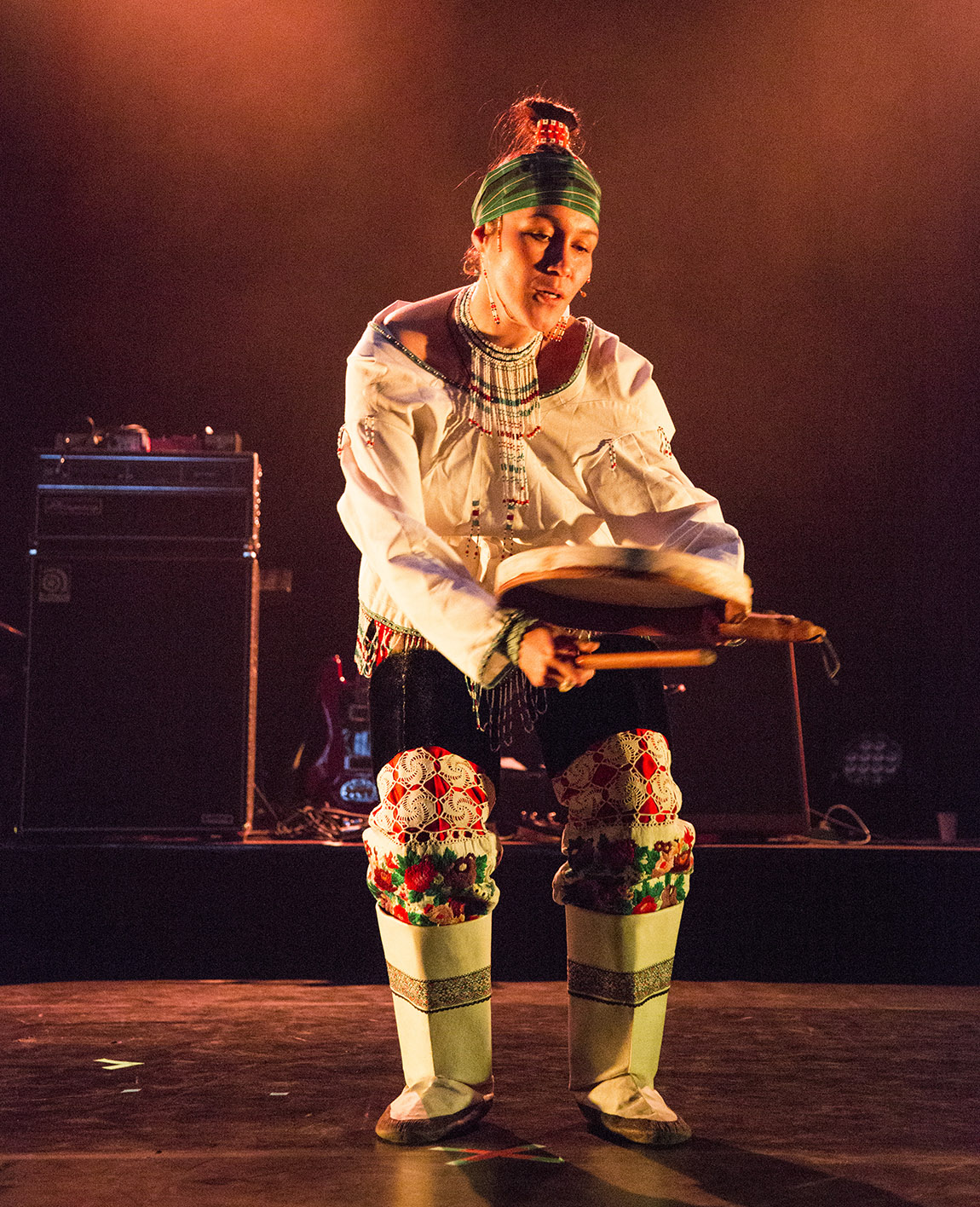 Greenlandic drum dancer, musician and filmmaker Varna Marianne Nielsen performing at the Suialaa Arts festival. Photo: Sermersooq Business Council